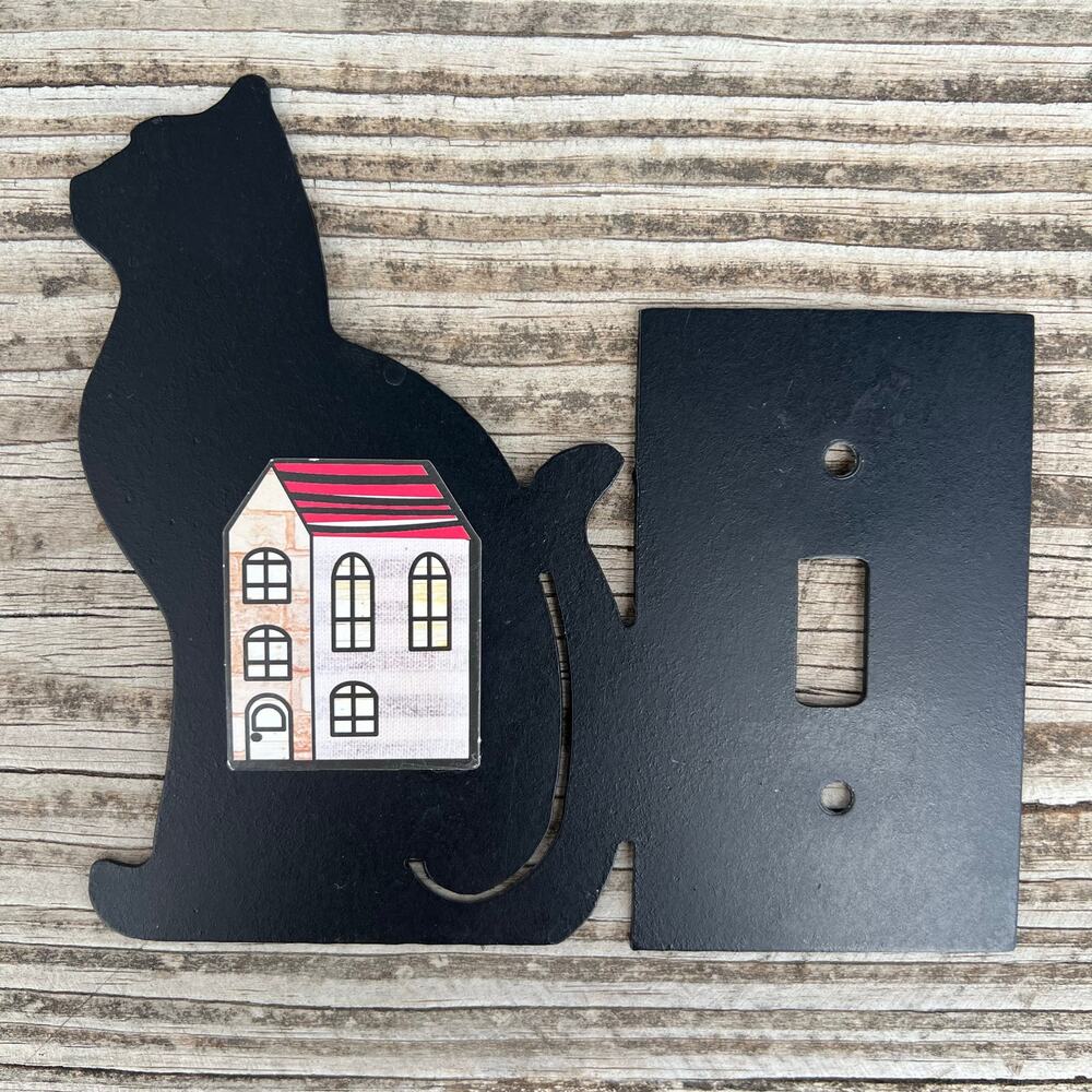 Cat Wall Switch Plate Cover Single Toggle Black Metal Decorative Light Cover